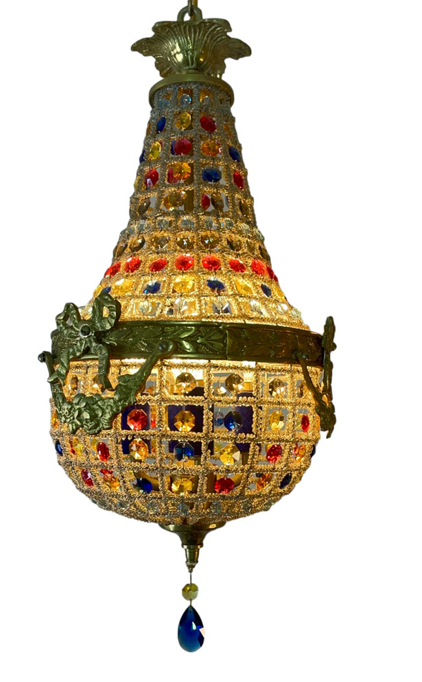 Vibrant Louis XVI French Empire Style STRASS Swarovski Crystal Beaded Basket Chandelier