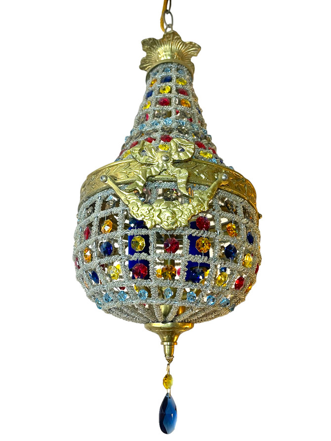 Vibrant Louis XVI French Empire Style STRASS Swarovski Crystal Beaded Basket Chandelier