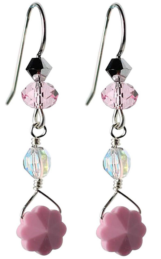 opal pink flower earrings