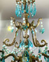 Vintage brass chandelier amazing detail with turqouise STRASS Swarovski crystals