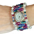 Jewel Toned Multi Colored Swarovski Crystal Watch Cuff Bracelet features Sterling Silver