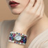 Jewel Toned Multi Colored Swarovski Crystal Watch Cuff Bracelet features Sterling Silver