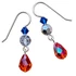 Petite orange and blue crystal drop earrings with silver accents and sterling silver French ear wires
