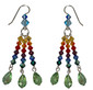 rainbow 3 strand earrings designed especially for pride month.  rainbow dangle earrings are sterling silver with swarovski crystals and include vintage peridot drop pear shapes. limited edition by designer karen curtis