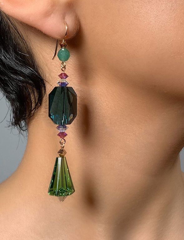 Stunning earrings made with Swarovski crystals by designer Karen Curtis  - Limited edition, fine metal, handcrafted in NYC