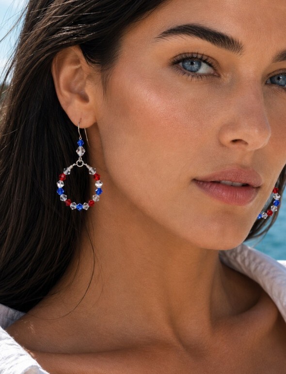 Sparkling Swarovski crystal earrings handcrafted in New York City by Karen Curtis featuring elegant drop earrings, hoop earrings and statement crystal jewelry.