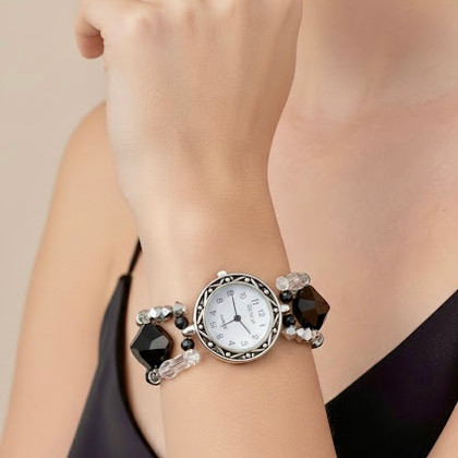 Classic Stainless Steel Crystals Quartz Wrist Watch, Adjustable Bracelet HHBEAUTY Women main image 4