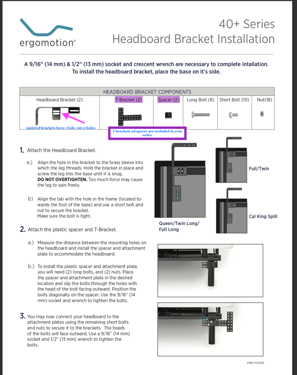 Ergomotion Head Board Brackets Dream Mattress Organics