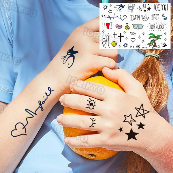 Color: black - Tribal Scorpion Temporary Tattoos For Kids Women Men Adult Face Fake Black Star Tatt