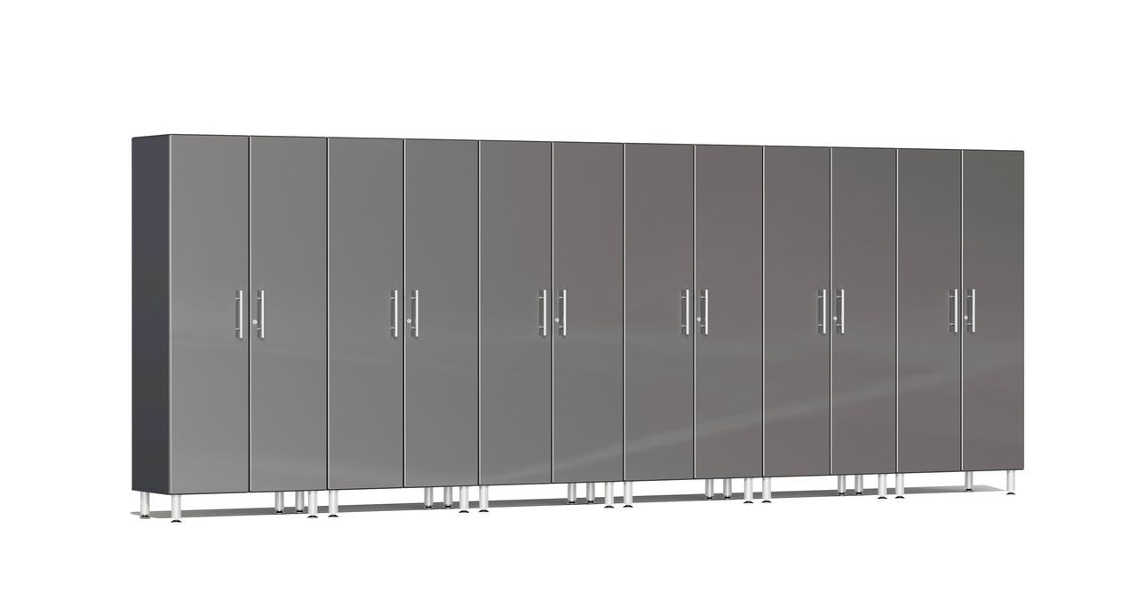 Ulti-MATE Garage 2.0 Series takes the back-to-back Consumers Digest awarded “Best Buy” cabinet line features to the next level. This Six (6) piece 2-door tall cabinet kit offers oversized storage of nearly 18-ft for single or multi-wall designs. Metallic gloss car-like color facing, industrial strength 1-inch thick shelves, custom shop radius profile, soft-close hinges, locks and wire-management system are a few features that will exceed any project demands for the garage or workshop. 