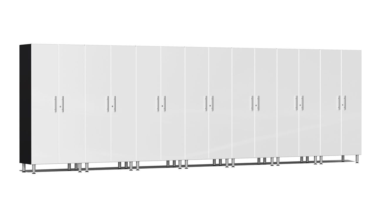 Ulti-MATE Garage 2.0 Series takes the back-to-back Consumers Digest awarded “Best Buy” cabinet line features to the next level. This lucky seven (7) piece 2-door tall cabinet kit offers massive oversized storage of nearly 21-ft, perfect for one (1) or multi-wall designs to get you clutter-free in a hurry. Metallic gloss car-like color facing, industrial strength 1-inch thick shelves, radius profile, locks and wire-management system are a few features that will exceed the most discerning project demands. 