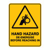 Warning Sign - Hand Hazard De-Energise Before 