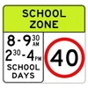 Regulatory  School Zone 40KM/H (8-9:30AM 2:30-4PM) School Days Sign - 1200 x 1135mm R4-230B-NSW