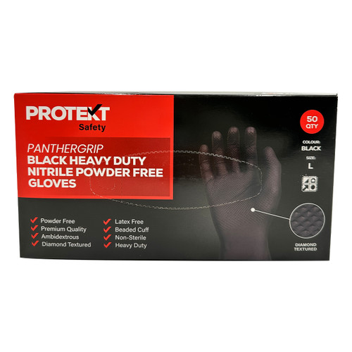Protekt PantherGrip Heavy Duty Black Nitrile Powder Free Gloves - Pack Of 50 Protekt PantherGrip Heavy Duty Black Nitrile Powder Free Gloves - Pack Of 50