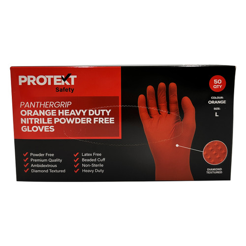 Protekt PantherGrip Heavy Duty Orange Nitrile Powder Free Gloves - Pack Of 50 Protekt PantherGrip Heavy Duty Orange Nitrile Powder Free Gloves - Pack Of 50