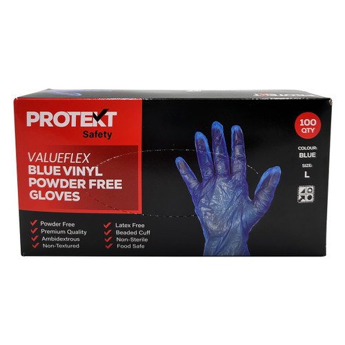 Protekt ValueFlex Blue Vinyl Powder Free Gloves - Pack Of 100 Protekt ValueFlex Blue Vinyl Powder Free Gloves - Pack Of 100
