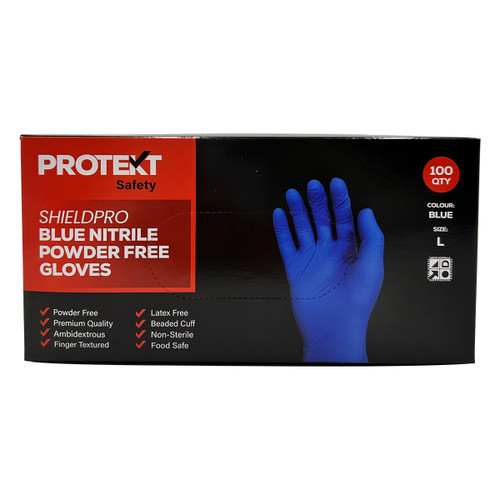 Protekt ShieldPro Blue Nitrile Powder Free Gloves - Pack Of 100 Protekt ShieldPro Blue Nitrile Powder Free Gloves - Pack Of 100