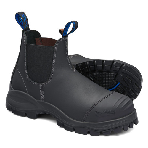 Blundstone Black Waterproof Leather Elastic Sided Safety Boots with Bump Cap and Rubber Sole Blundstone Black Waterproof Leather Elastic Sided Safety Boots with Bump Cap and Rubber Sole