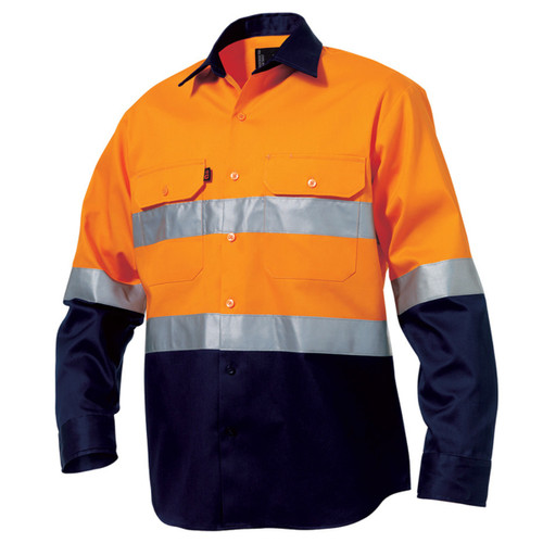 King Gee Originals Hi-Vis Reflective Two Tone Long Sleeve Work Shirt King Gee Originals Hi-Vis Reflective Two Tone Long Sleeve Work Shirt