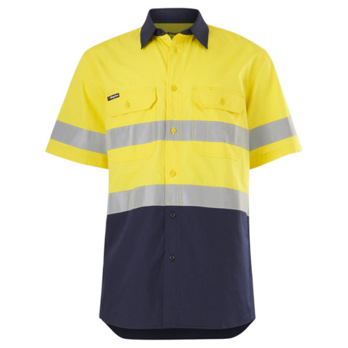 King Gee Mens Workcool Vented Spliced Hi-Vis Taped Short Sleeve Shirt 