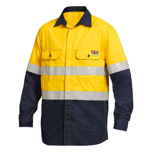Hard Yakka ShieldTec FR Hi Vis Two Tone Open Front Long Sleeve Shirt with FR Tape 