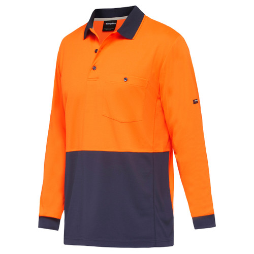 King Gee Mens Workcool Hyperfreeze Hi-Vis Two Tone Long Sleeve Polo Shirt King Gee Mens Workcool Hyperfreeze Hi-Vis Two Tone Long Sleeve Polo Shirt