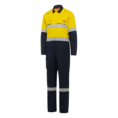 King Gee ShieldTec FR Hi Vis Two Tone Coverall With FR Tape PPE2 King Gee ShieldTec FR Hi Vis Two Tone Coverall With FR Tape PPE2