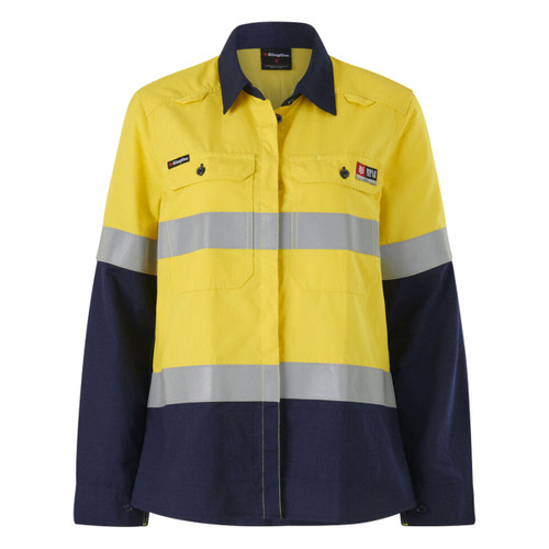 King Gee Womens Shieldtec Lenzing FR Hi-Vis Spliced Open Front Taped Shirt PPE2 King Gee Womens Shieldtec Lenzing FR Hi-Vis Spliced Open Front Taped Shirt PPE2