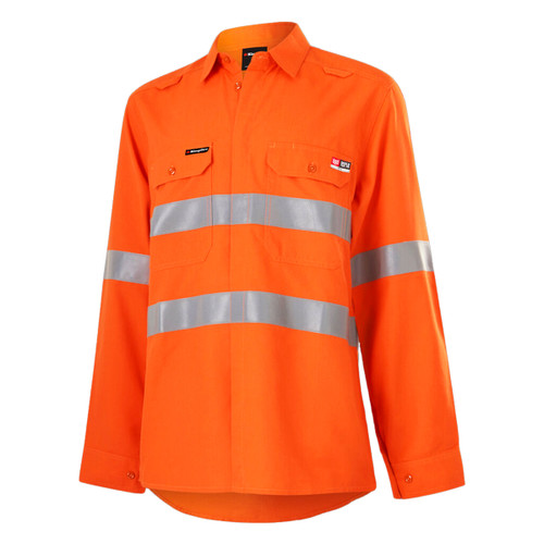 King Gee Womens Shieldtec Lenzing FR Hi-Vis Open Front Taped Shirt PPE2 King Gee Womens Shieldtec Lenzing FR Hi-Vis Open Front Taped Shirt PPE2