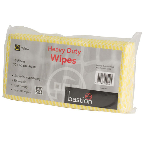 Yellow Heavy Duty Cleaning Wipes - 30 x 60cm Sheets - 20 pac Yellow Heavy Duty Cleaning Wipes - 30 x 60cm Sheets - 20 pac
