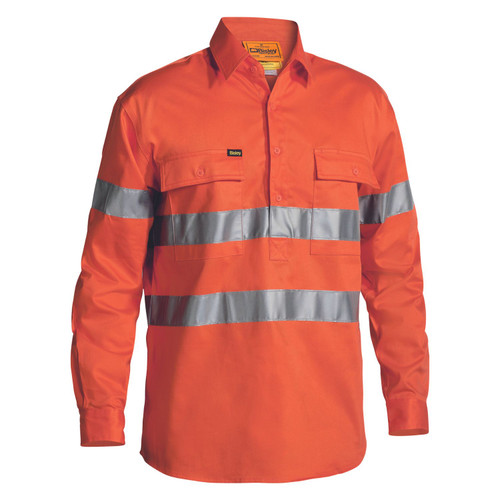 Bisley 3M Taped Closed Front Hi Vis Drill Long Sleeve Shirt Bisley 3M Taped Closed Front Hi Vis Drill Long Sleeve Shirt