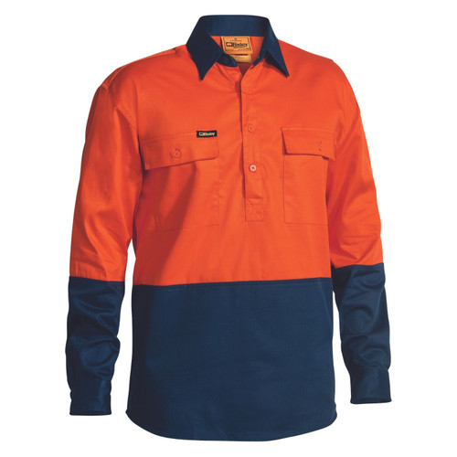Bisley Closed Front Hi Vis Two Tone Drill Long Sleeve Shirt Bisley Closed Front Hi Vis Two Tone Drill Long Sleeve Shirt
