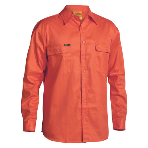 Bisley Hi Vis Cotton Drill Long Sleeve Shirt Bisley Hi Vis Cotton Drill Long Sleeve Shirt