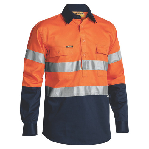 Bisley 3M Taped Closed Front Hi Vis Long Sleeve Shirt Bisley 3M Taped Closed Front Hi Vis Long Sleeve Shirt