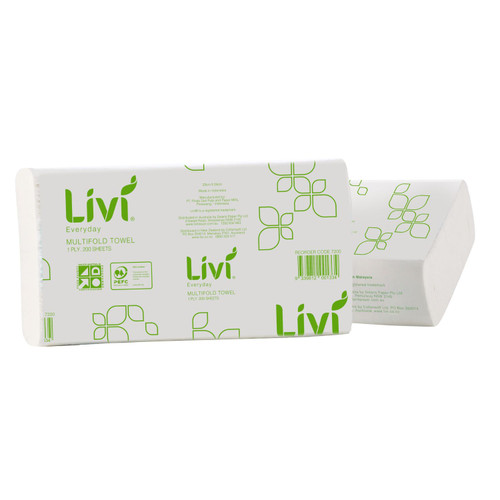 Livi Everyday/Basics Multifold Hand Towel 1 Ply 200 Sheets - Carton of 20 Packs Livi Everyday/Basics Multifold Hand Towel 1 Ply 200 Sheets - Carton of 20 Packs
