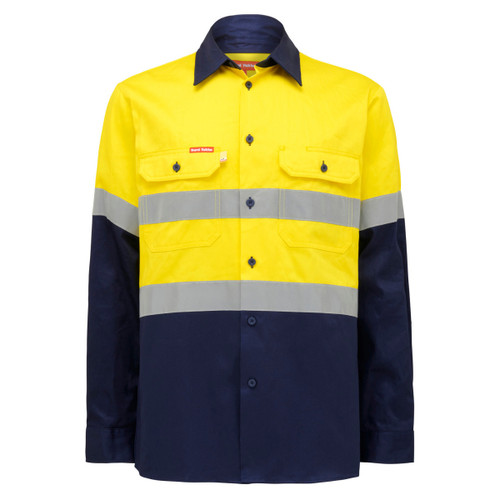 Hard Yakka Core Hi Vis Long Sleeve Heavyweight Spliced Taped Drill Shirt Hard Yakka Core Hi Vis Long Sleeve Heavyweight Spliced Taped Drill Shirt