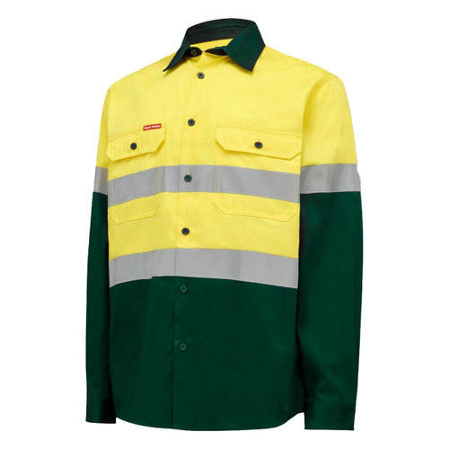 Hard Yakka Core Hi Vis Long Sleeve Heavyweight Spliced Taped Cotton Drill Shirt Hard Yakka Core Hi Vis Long Sleeve Heavyweight Spliced Taped Cotton Drill Shirt