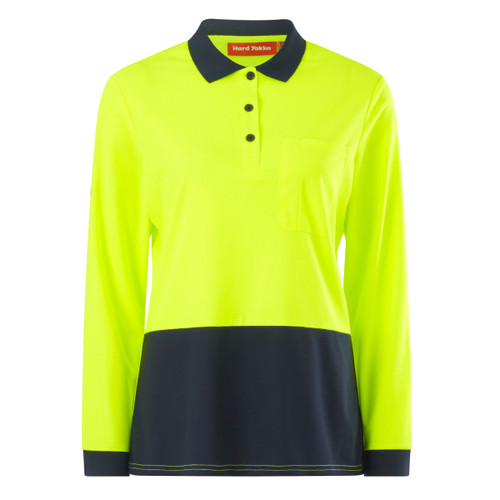 Hard Yakka Womens Core Hi Vis Long Sleeve Spliced Polo Hard Yakka Womens Core Hi Vis Long Sleeve Spliced Polo