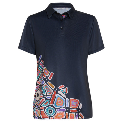 NNT Womens Polyester Knit Water Dreaming Indigenous Print Polo NNT Womens Polyester Knit Water Dreaming Indigenous Print Polo