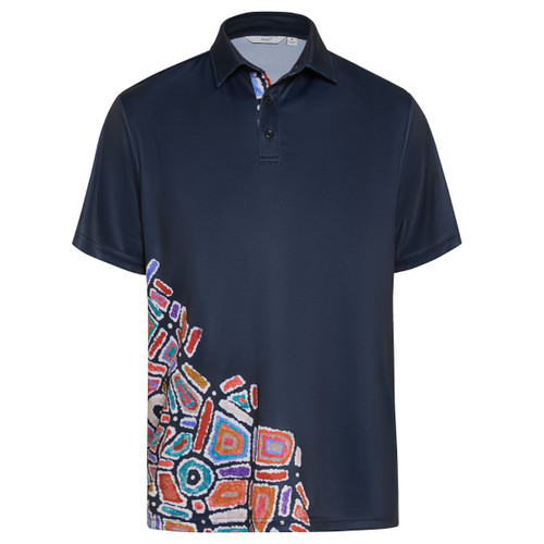 NNT Mens Polyester Knit Water Dreaming Indigenous Print Polo NNT Mens Polyester Knit Water Dreaming Indigenous Print Polo