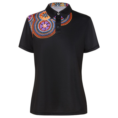 NNT Womens Polyester Knit Bush Tucker Indigenous Print Polo NNT Womens Polyester Knit Bush Tucker Indigenous Print Polo