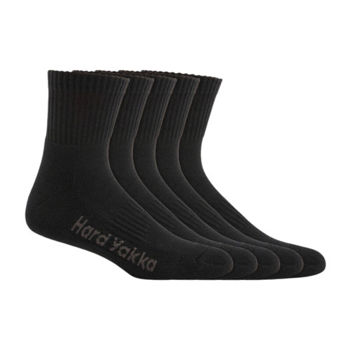 Hard Yakka Core Cotton Rich Padded Quarter Crew Sock - 5 Pack Hard Yakka Core Cotton Rich Padded Quarter Crew Sock - 5 Pack