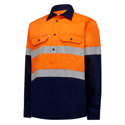 Hard Yakka Core Hi Vis Long Sleeve Closed Front Heavyweight Taped Cotton Drill Shirt Hard Yakka Core Hi Vis Long Sleeve Closed Front Heavyweight Taped Cotton Drill Shirt