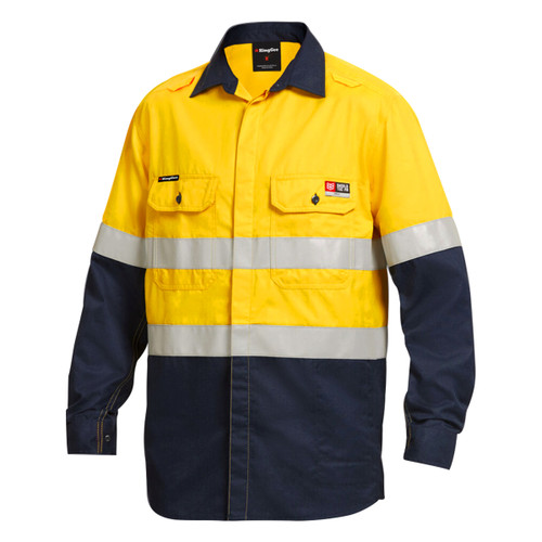 King Gee Shieldtec Lenzing FR Hi-Vis Spliced Open Front Taped Shirt PPE2 King Gee Shieldtec Lenzing FR Hi-Vis Spliced Open Front Taped Shirt PPE2