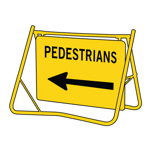 Pedestrians LEFT Arrow Swing Sign 900 x 600mm 