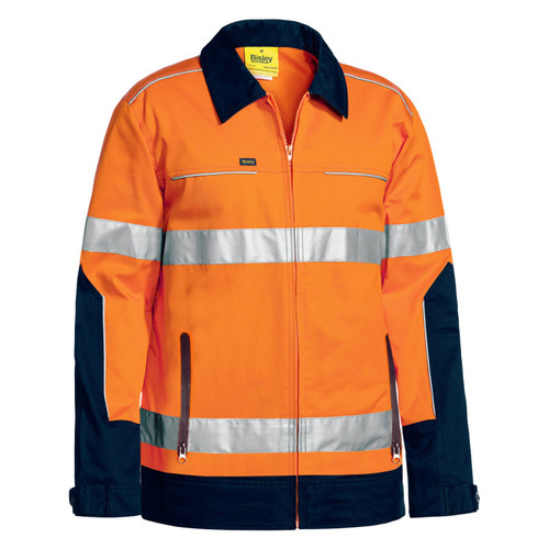 Bisley Taped Hi Vis Cotton Drill Jacket with Liquid Repellent Finish Bisley Taped Hi Vis Cotton Drill Jacket with Liquid Repellent Finish