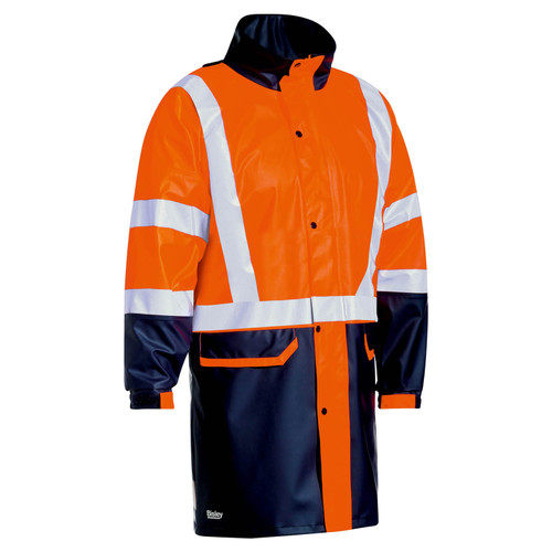 Bisley Taped Hi Vis Stretch PU Rain Coat with Concealed Hood Bisley Taped Hi Vis Stretch PU Rain Coat with Concealed Hood