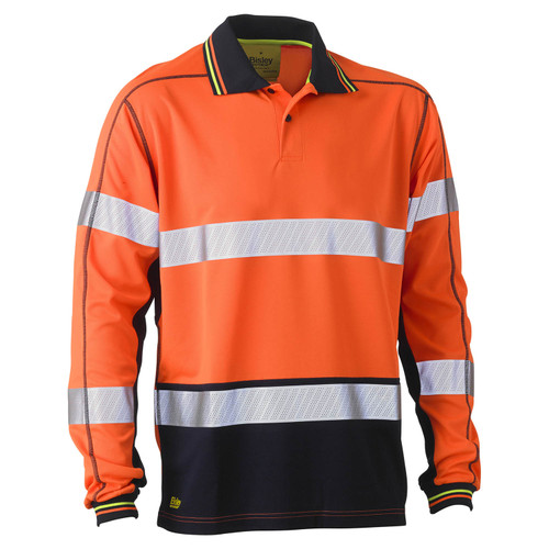 Bisley Hi Vis Perforated Tape Long Sleeve Polo Shirt Bisley Hi Vis Perforated Tape Long Sleeve Polo Shirt