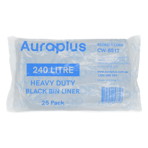 Auraplus Heavy Duty Bin Liner 240L Black, 30um - Pack of 25 Bags Auraplus Heavy Duty Bin Liner 240L Black, 30um - Pack of 25 Bags