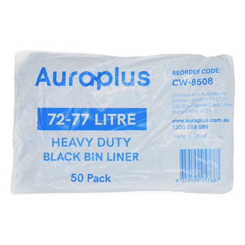 Auraplus Heavy Duty Bin Liner 72-77L Black, 30um - Roll of 50 Bags Auraplus Heavy Duty Bin Liner 72-77L Black, 30um - Roll of 50 Bags